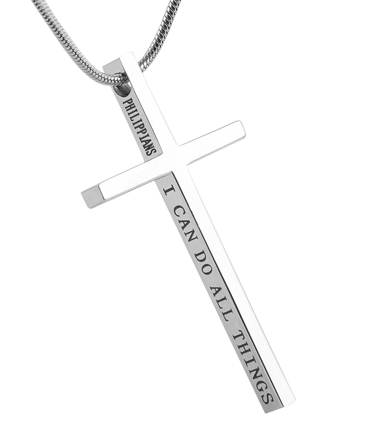 HZMAN Philippians 4:13 Cross Pendant STRENGTH Bible Verse Stainless Steel Necklace