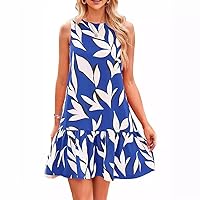 2024 Summer Women's Floral Mini Dress Sleeveless Backless Pleated Bohemian Beach Holiday Dress