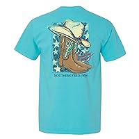 Country Girl Hat & Boots Adult Unisex Short Sleeve T-Shirt, Lagoon- X-Large