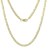 Sabrina Silver 10K Yellow Gold 3mm Cuban Link Curb Chain Necklaces and Bracelets for Women and Men Concaved Beveled Edges sizes 7-30 inch
