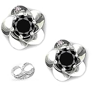 Silver Plated Round Real Moissanite Stud Earrings (2.57 Ct,Black Color,Opaque Clarity)