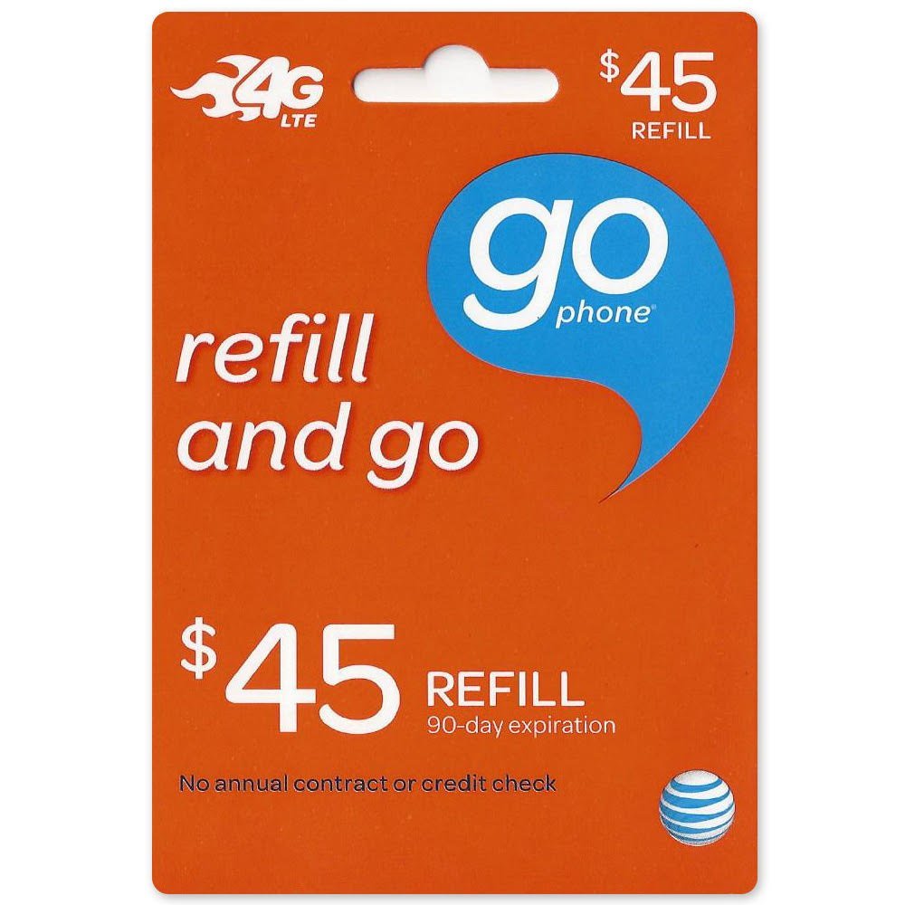 45 Dollar ATT Go Phone Refill Card.
