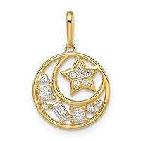 14 kt Yellow Gold CZ Star and Moon Charm 18 x 13 mm