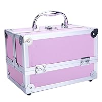 Train Case Makeup Box Small Tray Professional Organizer Box with Dividers Cosmetic Make Up Carrier for Studio Artist and Stylist, Pink
