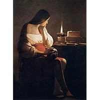 Oil Painting Handmade $50-$2000 by College Teachers - 9 Famous Paintings La Tour - Magdalen of Night Light classic Georges de La Tour woman skull Art - Wall Painting on Canvas -Size1