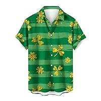 Mens St. Patrick's Day Shirts Casual Hawaiian T Shirt Button Down Short Sleeve Beach T-Shirt Clover Print Green Tops