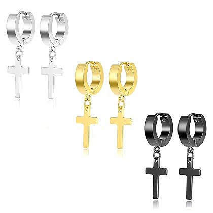 Cross Earrings for Men Women 316L Stainless Steel Dangle Hoop Cross Earrings Men Earrings