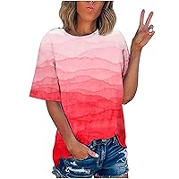 Women's Tie Dye Print Short Sleeve T Shirt Summer Casual Crewneck Tunic Tops Drop Shoulder Loose Fit Blouse Tee