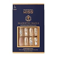 Majestic Fake Nails, ‘My Crown’, High-End Gel Nails, 30 Reusable Long Length Coffin Shaped Glue-On & Press-On Jeweled Accent Glue On Nails