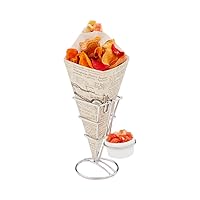 Restaurantware Conetek 10-In Eco-Friendly Finger Food Cones with Built-in Condiment Dipping Pocket: for Appetizers - Food-Safe Paper Cone with Newsprint Styling - Disposable & Recyclable - 100-CT