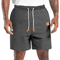 Mens Casual Sports Shorts Drawstring Elastic Waist Solid Color Gym Running Shorts with Pocket Loose Comfy Workout Shorts