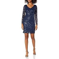 Marina Women's Plus Size Illusion Lace Cocktail Dress with V Neck and Open Back