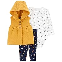 Carter's Baby Girls' 3 Piece Vest Little Jacket Set (Mustard/Dots/Flowers, 9 Months)