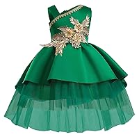 Girls Dress New Embroidered Children's Clothing One Shoulder Tuxedo Dress Princess Dress Toddler Pageant Dresses