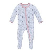 KicKee Pants Print Footie with Zipper, Fitted Long Sleeve Pajamas, Ultra Soft Everyday One-Piece Loungewear, Baby and Kid (Dew Magical Princess - 3-6 Months)