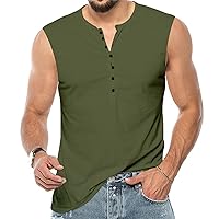 Men's Solid Color Henry Button Down Tank Tops Fitness Training Sports Quick Dry Shirts Fashion Casual Sleeveless Shirt