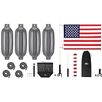Affordura Boat Fender 4 Pack Boat Bumpers Fenders (Grey, 6.5 inch) with American Boat Flag