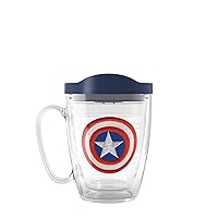 Marvel Captain America Icon Made in USA Double Walled Insulated Tumbler Travel Cup Keeps Drinks Cold & Hot, 16oz Mug, Classic