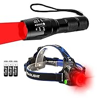 Red Flashlight and Red Headlamp Bundle, Best for Night Vision, Hunting, Astronomy