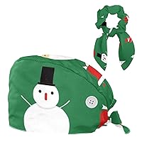 Bouffant Caps with Button Christmas Snowman Red Surgical Hat Medical & Rabbit Ear Scrunchy Cotton Scrub Caps Sweatband