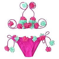 5 Girls Bikini Toddler Summer Girls Fashion Flowers Cute Lace Up Top Shorts Ruffles Two Piece Swimwear Kids
