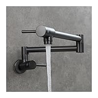 Pot Filler Faucet Brass Single Cold Water Kitchen Faucet Wall Mount Commercial Kitchen Sink Taps Folding Stretchable Double Joint Swing Arms Single Hole Two Handles,Gun Gray Econom