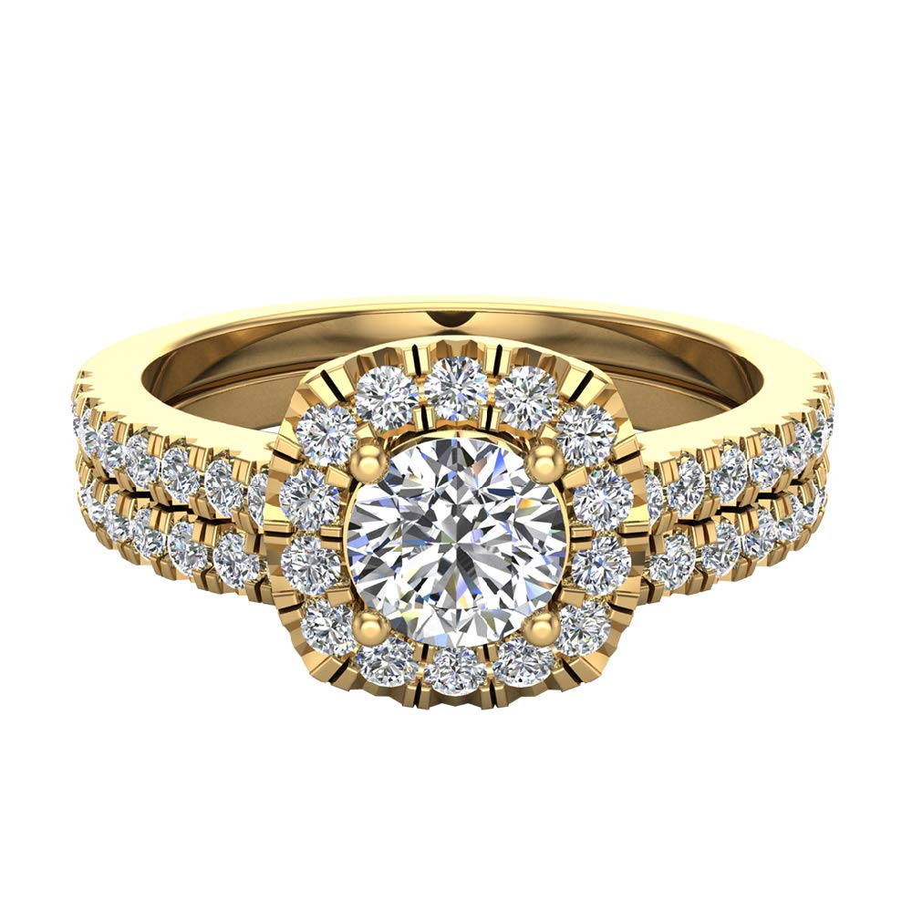 Diamond Wedding Ring Set Round brilliant diamond cushion halo rings 1.00 carat 14K Gold