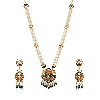 Crunchy Fashion Trendy Artificial Meenakari Pearl & Kundan Mala Sets Antique Necklace Jewellery With Earrings Set for women/girls