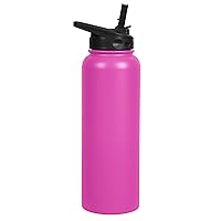 Fifty/Fifty 40oz, Double Wall Vacuum Insulated Sport Water Bottle, Stainless Steel, Straw Cap w/Wide Mouth, Lipstick Pink, 40oz/1.1L
