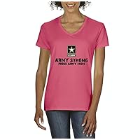 Xekia U.S. Army Star Army Strong Proud Army Mom Fashion People Couples Women's V-Neck T-Shirt Tee Clothes Large Azalea Pink