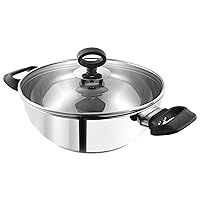 Vinod Stainless Steel Kadhai | Deluxe Wok | Glass Lid | Induction Friendly | Sandwich Bottom | 24cm Capacity | 2.8 Liters (2.96 Quarts) | Multi-Use Pot | Suitable For Indian Cooking, Gravy, Stews