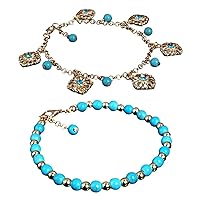 Boho Rhinestone Flower Beads Turquoise Foot Chain Anklet StylishDeft and Professional