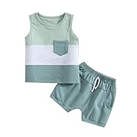 DuAnyozu Infant Toddler Baby Boy Summer Shorts Outfit Color Block Sleeveless Tank Tops T-Shirt and Knit Shorts Clothes Set