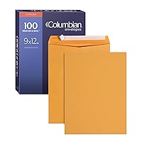 Columbian 9 x 12 Catalog Envelopes with Self Seal Closure, 28 lb Brown Kraft, for Mailing Flat Letter Size Documents or Photos, 100 Per Box (COLO341)