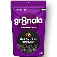 gr8nola BLACK COCO (CHARCOAL) CHIA - Healthy, Low Sugar, Vegan Granola Cereal - Made with Superfoods Chia Seeds and Activated Charcoal, Soy Free, Dairy Free and No Refined Sugar - 10oz Resealable Bag