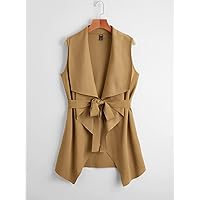 Women's Jackets Autumn Rib-Knit Belted Waterfall Coat Lightweight Fashion (Color : Khaki, Size : Medium)