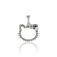 6.7 cts Hello Kitty Pave Diamonds Pendant, Silver Diamond Pendant, Kitty Pendant, Diamond Pendant Jewelry