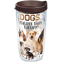 Tervis Plastic Dog Therapy Tumbler with Wrap and Brown Lid 16oz, Clear