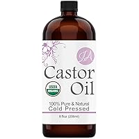 Healing Solutions Oils - 8 oz Castor Oil Organic Pure Natural, Cold Pressed, Hexane & Chemical Free, All-Natural Solution, Eyelash Serum, Stimulates Growth For Lashes, Eyebrows, Hair & More