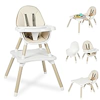 6 in 1 Baby High Chair, Convertible Highchair for Babies and Toddlers, Kids Learning Table, Building Block Table, Infant Dining Booster Seat, Toddler Chair with 5-Point Safety Harness (Khaki)