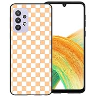 Phone Case for Samsung Galaxy A33 5G, Orange White Grid Plaid Regular Lattice Checkered Checkerboard Cute Shockproof Protective Anti-Slip Soft Cover Shell