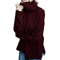 Women Chenille Sweaters Casual Turtleneck Jumper Soft Knit Side Slit Pullover Winter Warm Sweaters Loose Tops