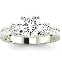 1.3 Carat 14K White Gold Channel Set 3 Three Stone Round Cut Diamond Engagement Ring (H Color SI1 Clarity Center Stones)
