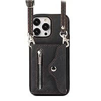 LZTONGK-Leather Wallet Case for iPhone 15/15 Pro/15 Plus/15 Pro Max Crossbody Cover RFID Blocking Card Bag Case Shockproof (15 Pro Max,Black)