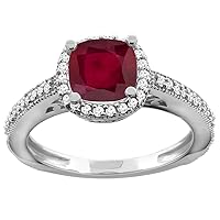 Sabrina Silver 10K Gold Enhanced Genuine Ruby Engagement Ring Diamond Halo Cushion-Cut 7x7mm, Sizes 5-10