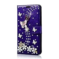 Crystal Wallet Phone Case Compatible with Samsung Galaxy S20 FE 5G - Dance Butterfly - Purple - 3D Handmade Sparkly Glitter Bling Leather Cover with Screen Protector & Neck Strip Lanyard