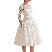A-Line Simplicity Wedding Dress Scoop Neck Knee Length 3/4 Length Sleeve Reception Dresses with Appliques 2024
