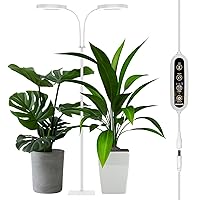 Grow Light, 2-Head LED Floor Plant Growing Lamp, Full Spectrum Plant Light for Indoor Plants, Extended&Built-in Power Cord, Automatic On/Off Timer, 6-Level Dimming, Adjustable Height of 63 in