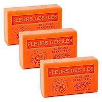Savon de Marseille - French Soap made with Organic Shea Butter - Island Flowers Fragrance - Suitable for All Skin Types - 125 Gram Bars - Set of 3