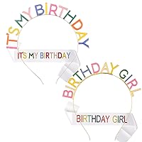Birthday Crowns for Women, 4PCS Cute Birthday Sash Birthday Tiara Set Its My Birthday Birthday Headband Birthday Girl Headband Rainbow Letter Princess Hair Band Sweet Happy Birthday Accessories